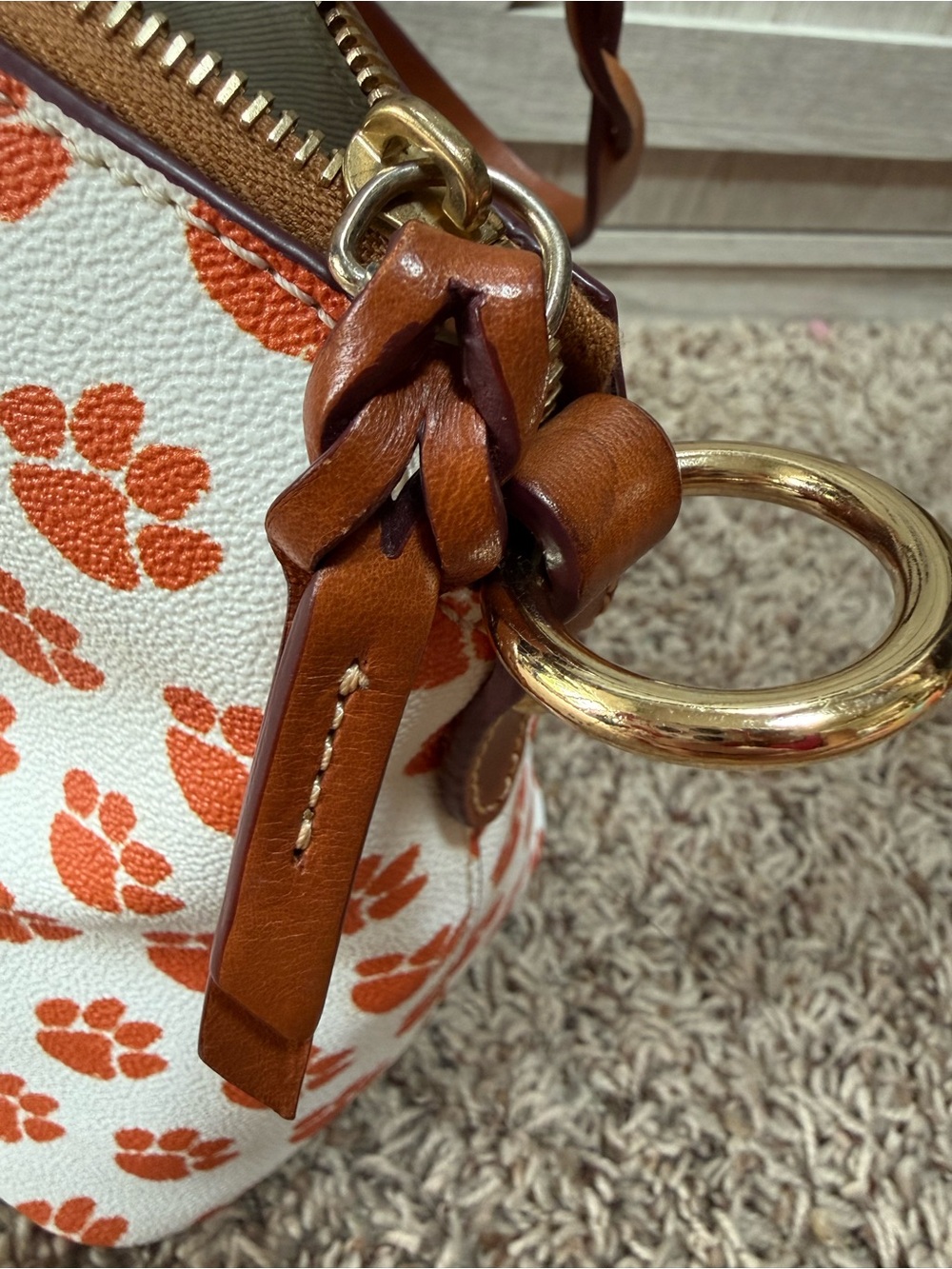 Dooney & Bourke -Clemson Tigers Coated Canvas Paw Print Celeste Satchel Handbag - Picture 13 of 16